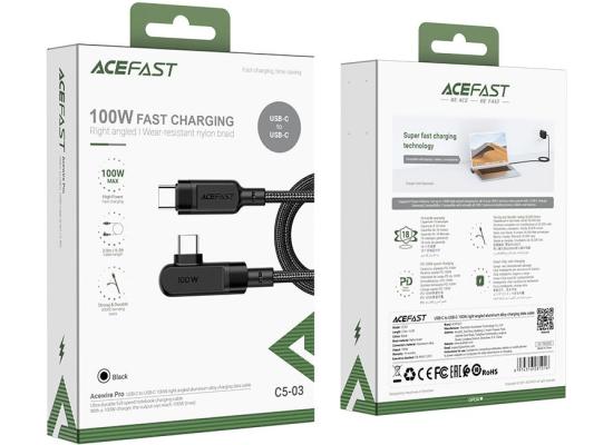 ACEFAST C5-03 USB-C to USB-C 100W Right Angled Charging Data Cable 2M - Black